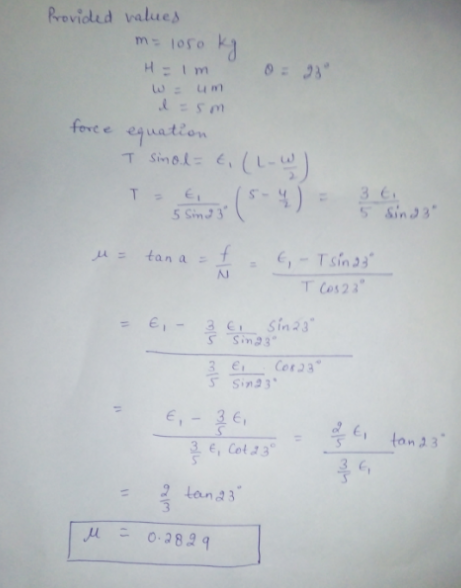 Previded values m-1050 H:Im w:um fovee equation T Sinol E (L- 3 6 T E 5 Sind 3 (%-s) E,-Tsinda T los22 =tan a = f -3 C Sin23