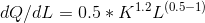 dQ / dL = 0.5 * K^{1.2} L^{(0.5 - 1)}