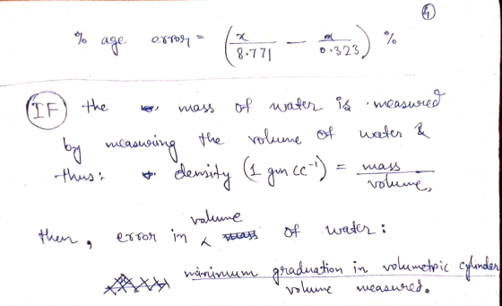% age errosyal hay 1 - 0 3 23.) % 087091 8.771 0.323 (If the mass of water is measured by measuring the volume of water & thu