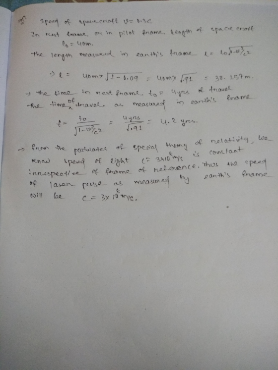 sal? In rest speed of space craft - 0.30 frause one in pilot frame length of space croft lo=you. length measured in earths f