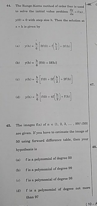 46. 44. The Runge-kutta method of order four is used dy to solve the initial value problem -f(x). dx y(0) 0 with step size h.