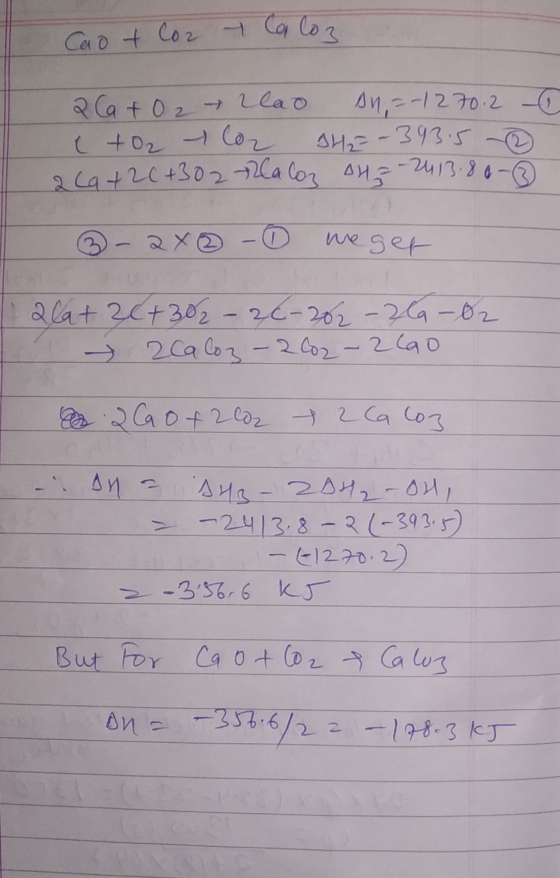 Cao + Co2 y Caloz - a Catoz lao An = -1270.2 - ( + 02 Co2 142-39315 2 (a+20+302 +2(aloz 042-2413.80-66 0 we get ala+30+302 -