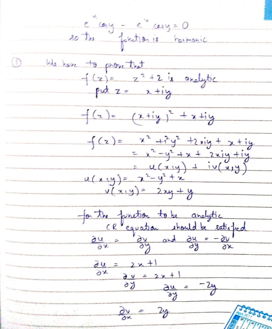 e soy- és csy = 0 so tra fortion is harmonic - Who have to prove that f(2)= 2² + 2 is andytic put z = xtiy f(2)= (xtiyļ? txti