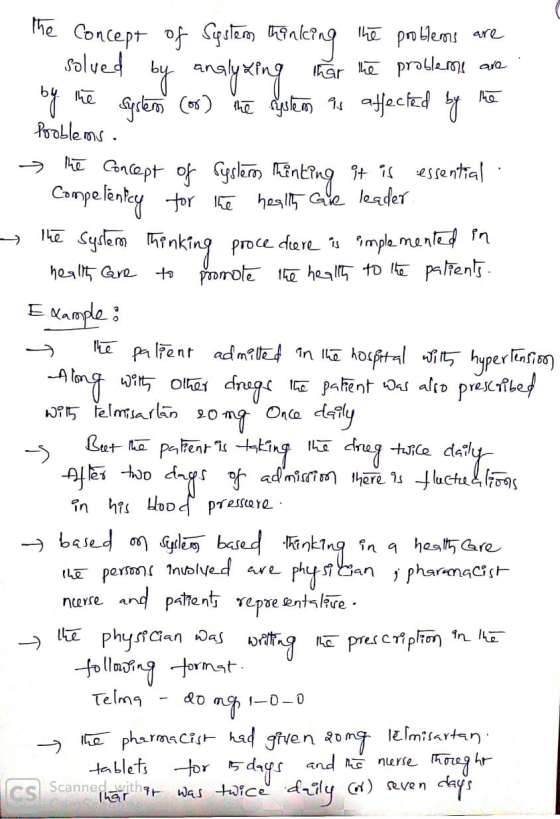 the Concept of System thinking the problems are - solved by analyzing that the problems are of the System (or) the system is
