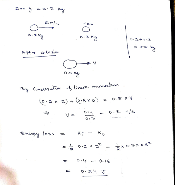 am/s Vzo A Cali sion BConse atton Lina momentum 2 x).3xo) m/s V - 1oss emergy O 2x O 4 O.I6 o. 24 J