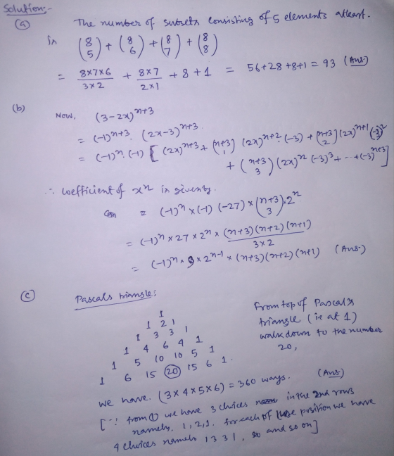 solution- The number of subsets consisting of elements atteant. SM 8 de + + 8. 5 8 8 + 8x786 56+28+8+1=93 (Aus) 8x 7 2x) +8+1
