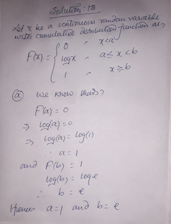 Solution : la Let qke a continuous random variable with cumulative aistribution function ass Lo loq x xcal F(x) = as xc6 x 26