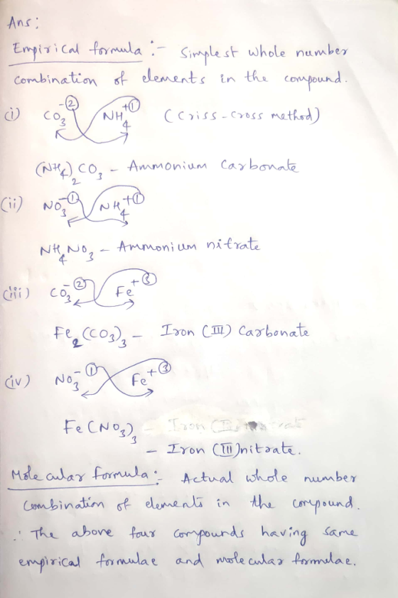 Ansi Empirical formula :- Simplest whole number combination of elements in the compound. O cop who ccriss-cross method) - cri