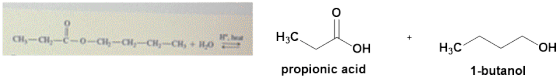 Нас. CH,-CH-C-o-CH-CH-CH,-CH, Н,с ОН но. propionic acid 1-butanol