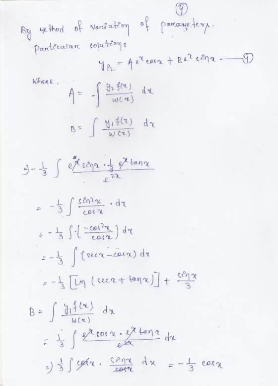of parameterp. By method of (9 of vare ate Partöezlar solutions Y Pz - A ex casa t BR? Lena 9 where, 4-14 82 flse) WC) da ) B