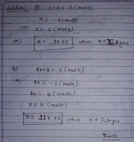 Aalation at4=aCmad 9) oY) E SCmodg) ke gas K shre 9K+s 4x+8=s (mod 1 4X-3 Cmed 1) 4r-8madl) t 2 Cmodir ) Ke Tnteges ushne Tha