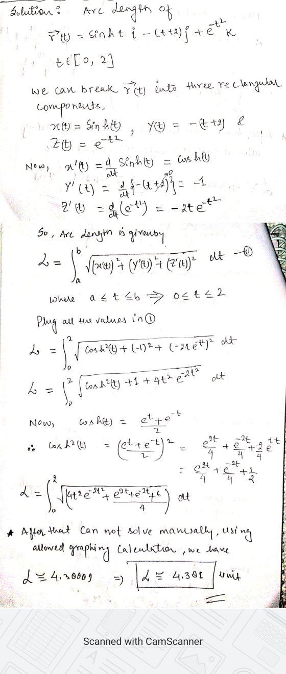 --t2 - Solution : Are Length of rt) = sinht i – (tta)j +ēk tt [0, 21 we can break rit into three rectangular components, 1 r