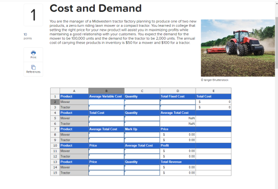 Cost and Demand 1 You are the manager of a Midwestern tractor factory planning to produce one of two new products, a zero-tur
