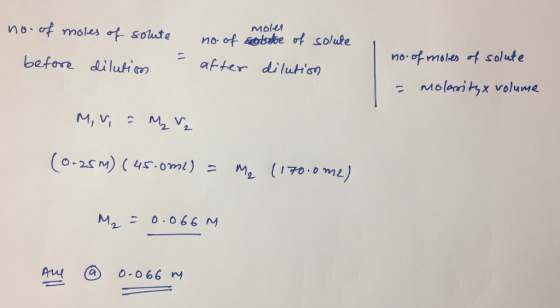Mole no.of anoke of solulte no.吽mole t solute before dilutm after dilutHo molaityx volume Ar @ 0 0 66 y