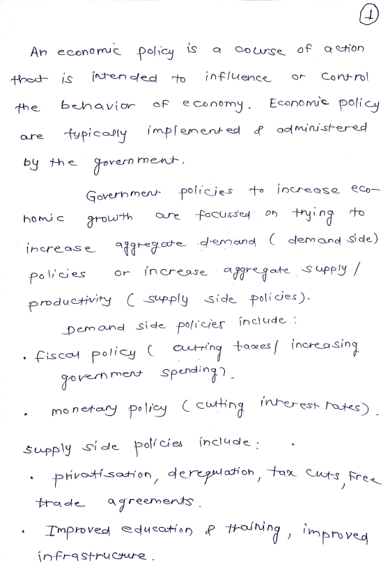 1 An economic policy is ourse of a etion that is intended to influence control the behavior of economy. Economic policy imple