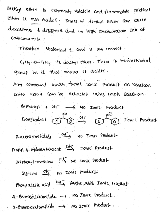 Diethyl ether is extreamly Volahile and flammable: Diethyl ether is not acidic. Tomes of diethyl ether can cause drowlineas &