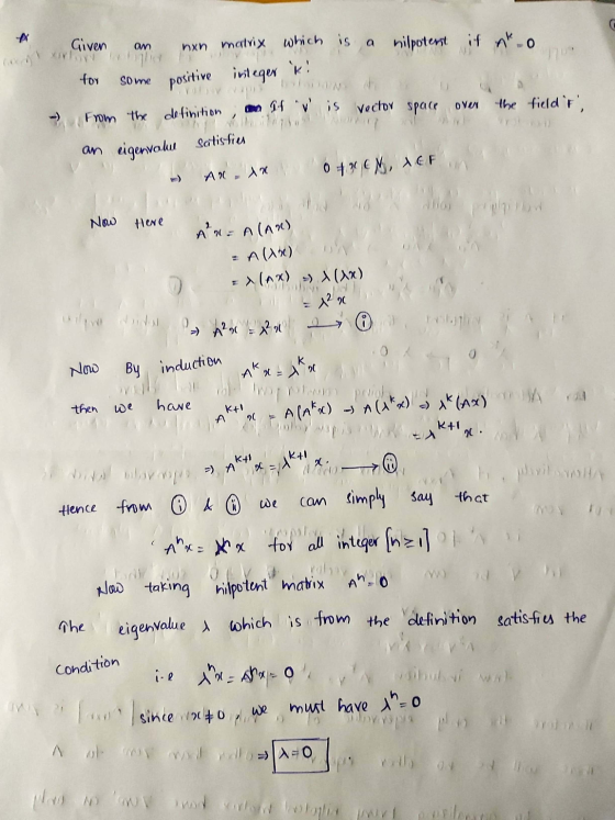 Given an is a hilpotent it nko nan matrix which positive integer K! for some is vector space over the field t - From the def