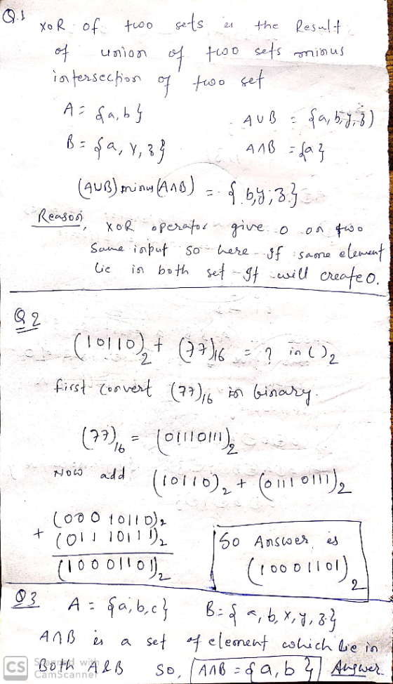 O xor of two sets is the Result of union of two sets minus intersection of two set . As faib} AUB a da, b, d, 3) | B= §a, I,