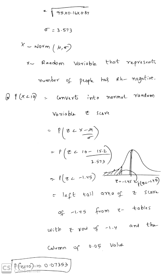 95 x0.16X 0-84 Os3-573 x Norm (1,6) Random Variable that represents number of people has Rh- negative. @ P(xcio convert = int
