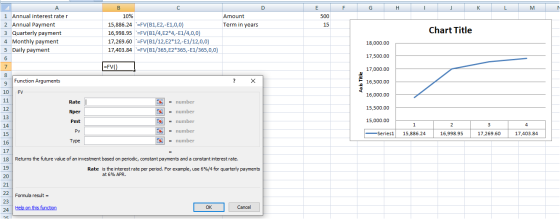 D F G H I K L M N E 500 Amount Term in years 15 1 Annual interest rater 2 Annual Payment 3 Quarterly payment 4 Monthly paymen