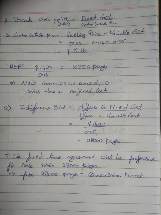 ) Contributich Pu I Break even point Fixed Cost o Contasi butich pus Selling Price - Variallo Cost 25 0.04 0.05 $ 0.16 BEP