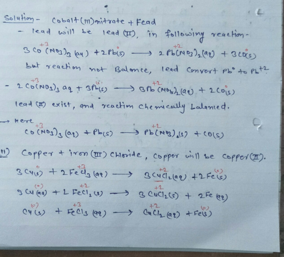 -12 Solution - Cobalt (11) nitrate & Fead - read will be lead (II), in following reaction. 3 Co (103) lay) +2Pbis 2 Pb (403)2