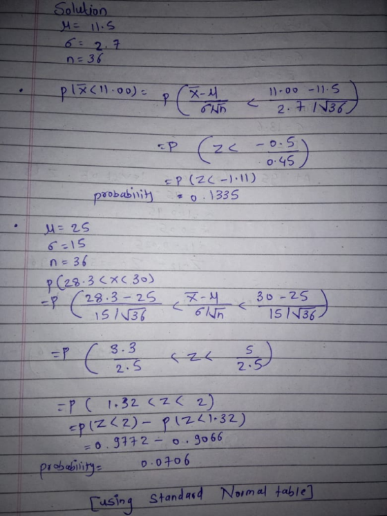 Solution M = 11.5 D=36 DIX(11:00): X-1 önhe 11-00 -11.5 2.7 1136) 0.5 . たり - 2C - Pszc 1 .0.45 EP (2(-1.1D) probability 20.13