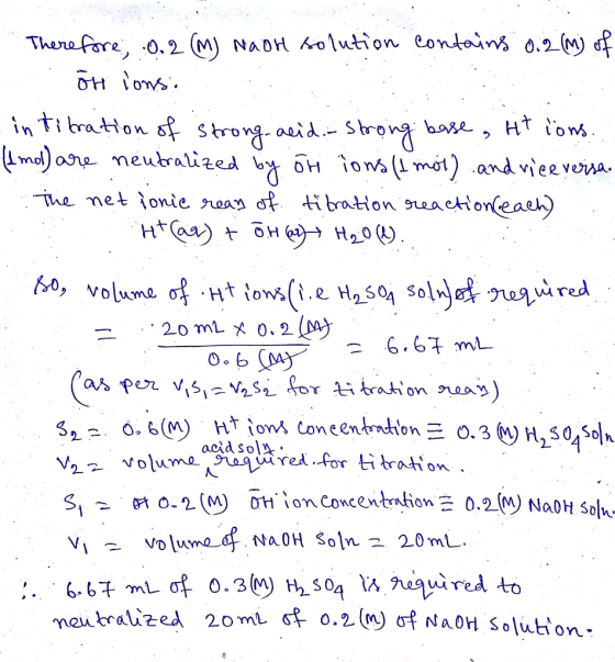 Therefore, .0.2 (M) Naor solution contains 0.2 (M) of .. oh ions: intitration of strong-acid- Strong base, Htions. (mol) are