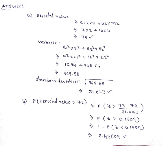 Ang weri a) Expected value: zu X 2D + ILUX IDE 11871+ 2x + € 2 for Varienice : a, 2 x 5, 2 + a2²xSq² +2x1.12 + 14² X 2.22 16.