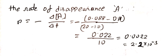 p> the rate of disappearance À Olt2 (0.088 -0.16) at (20-10) 0.022 00022 10 = 2.2x103