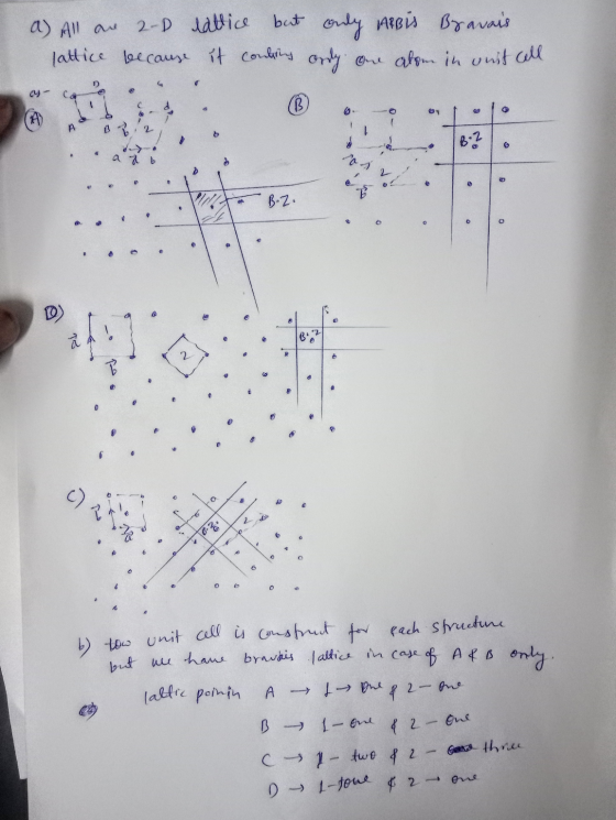 a) All an 2-0 latlice but only ARBis Bravais lattice because it conting only one absen in vuit cell c- caro > a at B2 82. 06