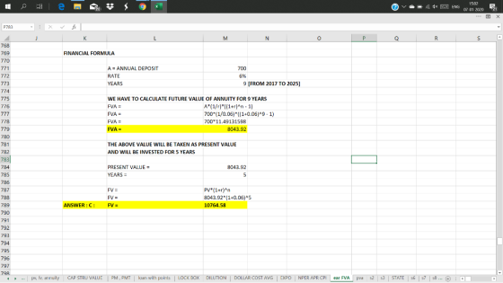 v . x W 1502 ENG 07 01 2020 21 P783 - X V fx MN 768 769 FINANCIAL FORMULA A = ANNUAL DEPOSIT RATE YEARS 700 6% 9 [FROM 2017 T