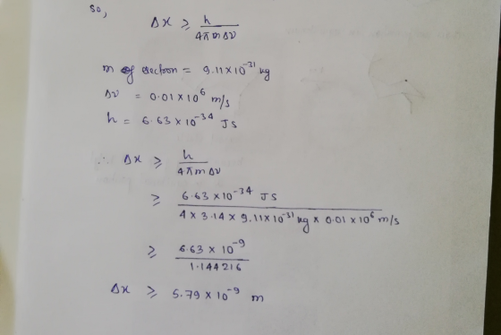 so) so x 2 ans ATMAN m of erecfoon = 9.11x102 ug Do = 0.01x100 m/s h = 6.63 x 10-34 JS 0.01 . Dus, ha 4 amor 6.63 x 10-34 JS