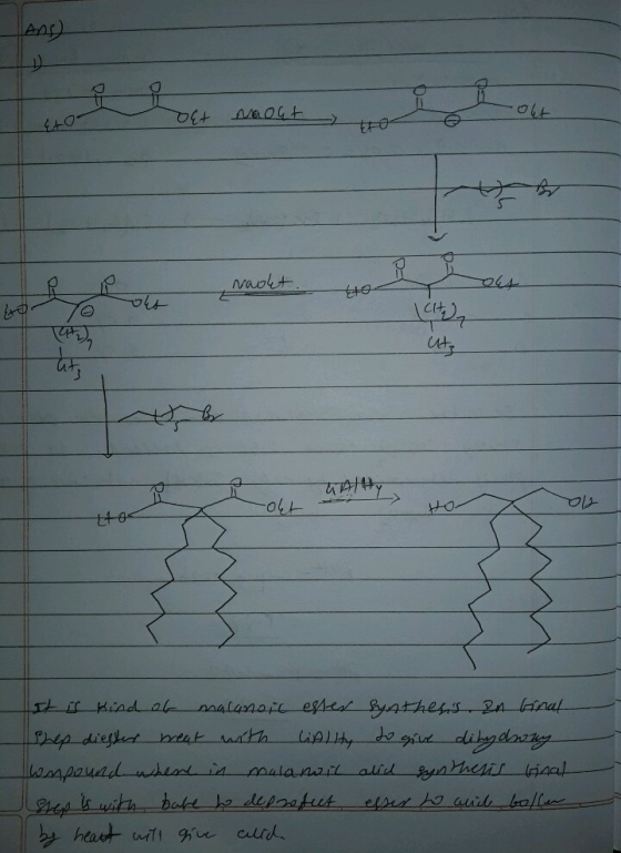 And DET NOGA Naolt +04 C1). 7 -06 211 HO It is kind of malanoic ester synthesis en Ginal Shep diegter weat with liAlity to gi