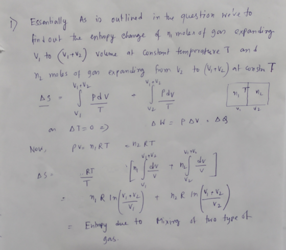 D Essentially As is outlined in the question were to find out the entropy change of ni moles of gas expanding V, to (V, TV2)