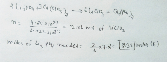 P Lizpou 43Ca(410g), solicite + Ca(pl), n= 4.25X1024 biozzonte 7.06 mor of licios moks of Lizpon needed. ?x7.06 = 12:35 moles