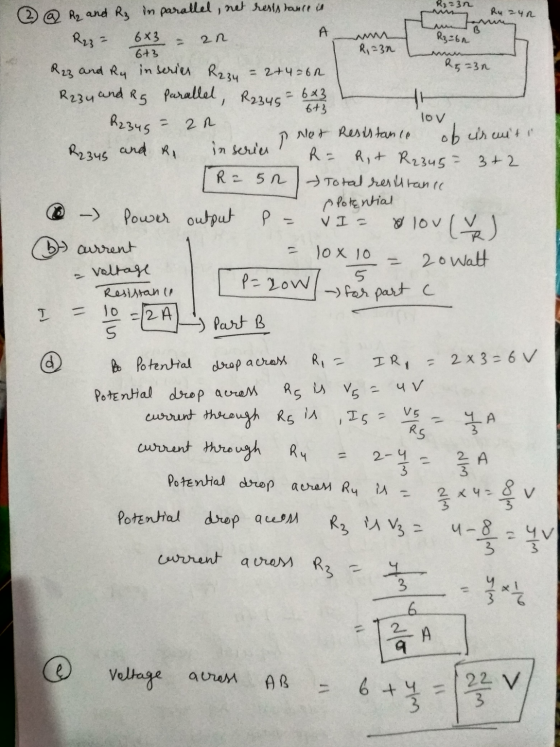 R3n RuzyR Enn 2 n 6+3 mun - 2+4-6R a -) @ R₂ and Rz in parallel, net resistance is frin R23 = 683 w Rz=62 Ri=30 R23 and Ry in