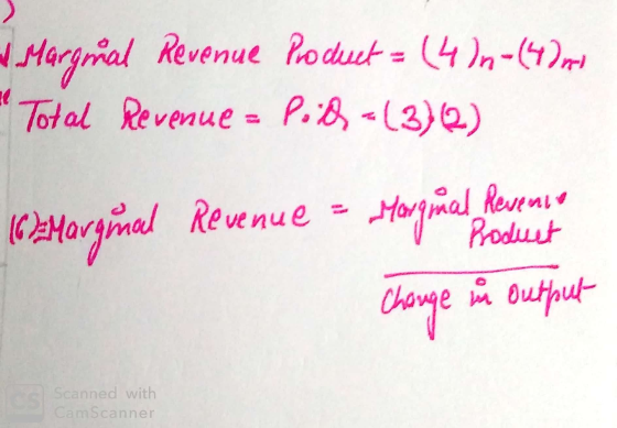 Revenue Product (4)n- (4 dni Total Revenue = Piha (3) (2) ( (62 Marginal Revenue = Morguinal Revenue Change in output ů Scann