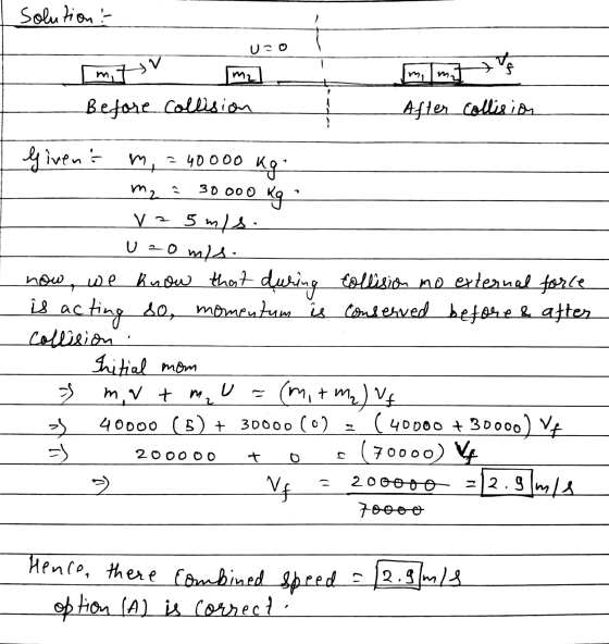 solution! U30 7f mtv m2 Before collision After collision Givent m, Kg 30000 kg V = 5 m/s U20 mld. = 40000 m₂ = now, we we kn