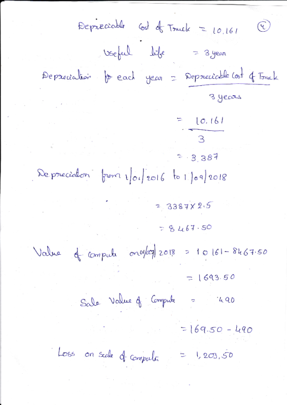 Depreciable cost of Truck = 10.161 @ useful life = 3 year Depreciation for each year - Depreciable cost of Truck 3 years 10.1