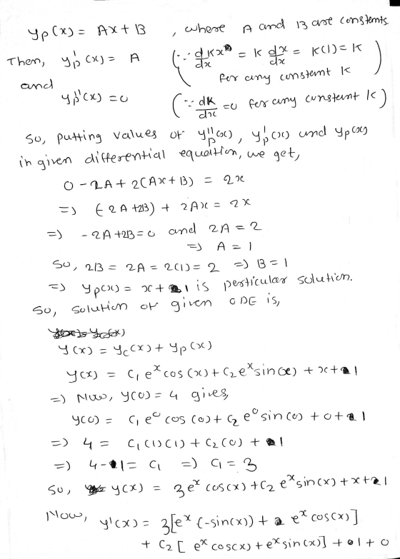 / D doc =k do doc - for any constant k Yp(x) = AX+ 13 where A and 13 are constants. Then, yb (c) = dia K(1)-K and yocx) cu (