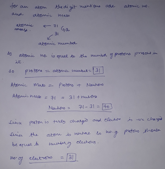 are atomic no. for an and atom atomic the digit mentious mass. atonic mass. F 71 Ga Ya r 31 atomic number atomic no. is equal