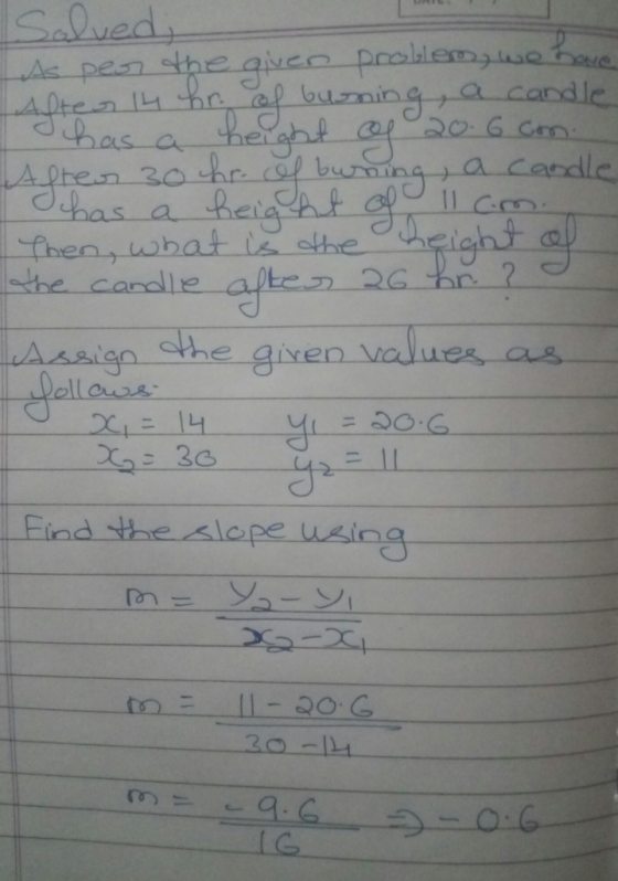 Salveds As pen sthe gveo proler 4ptea hraf buzninga candle Shas a height af 20 6 Cm has 11 c a fhen what is sthe the candlle