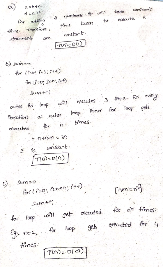 take constant execute 2 . for will to adding ab+c date: a numbers time. Therefore, . time taken statements are constant. TODO