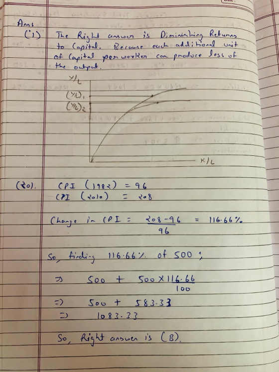 Amb - The Right answer is to Capital. Because of Capital per worker x the output. Diminishing Returna each additional unit ca
