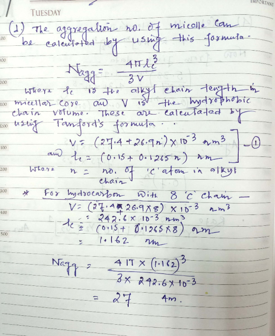IMPORTANT TUESDAY (1) The aggregation -00 be calentated by no. of micelle can using this formula 9.00 41743 Nagge 0.00 1.00 w