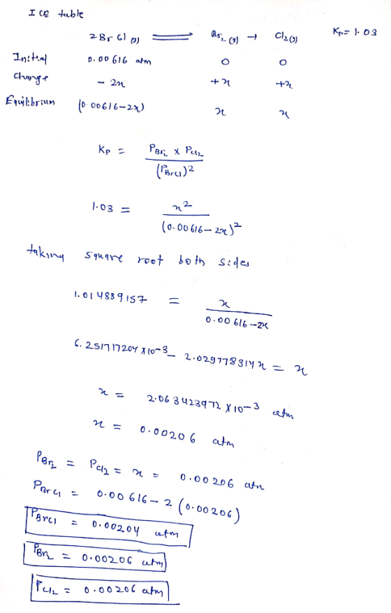 Kp 03 Cl20) o. 00 616 atm In:ta - 2 000616-2 Equitbrium Par xP (Firu)2 03 (0.00 616-2 tkin Squgr . OI 4889157 O oO 616-2 C.2S