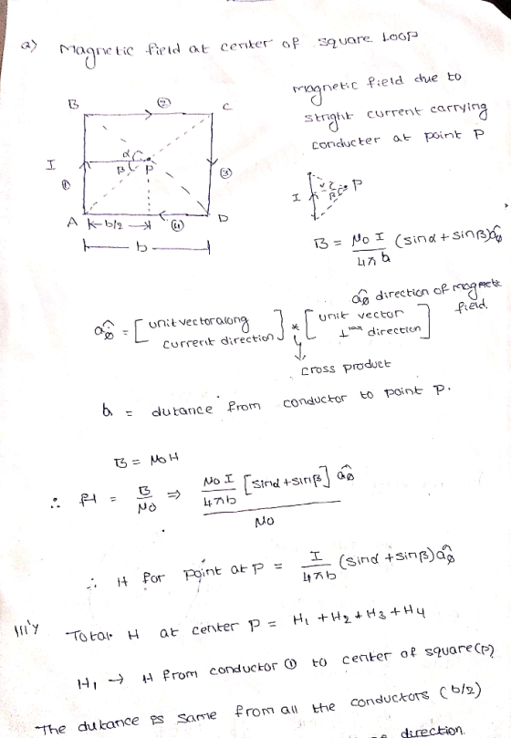 e tic feld at cenker oP re Loop net, c f,eld due to stgtt current carryina Conducter at point P в, 13 No (sind+ sin Arunvec t