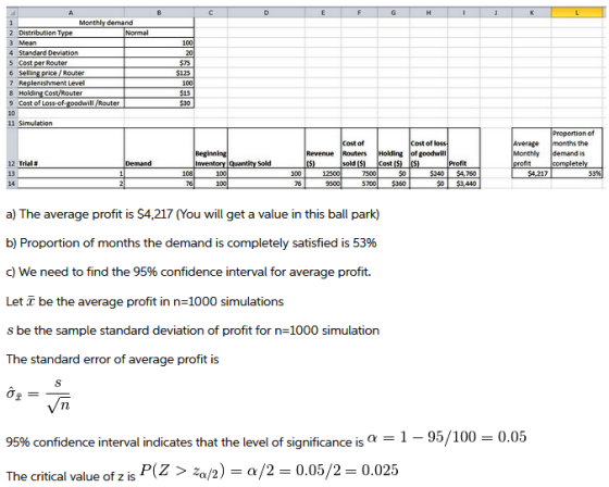 3 Mean 4 Standard Deviation 5 Cost per Router $75 ishment Level Cost/Router 9 Cost of Loss-of 10 11 Simulation Proportion of