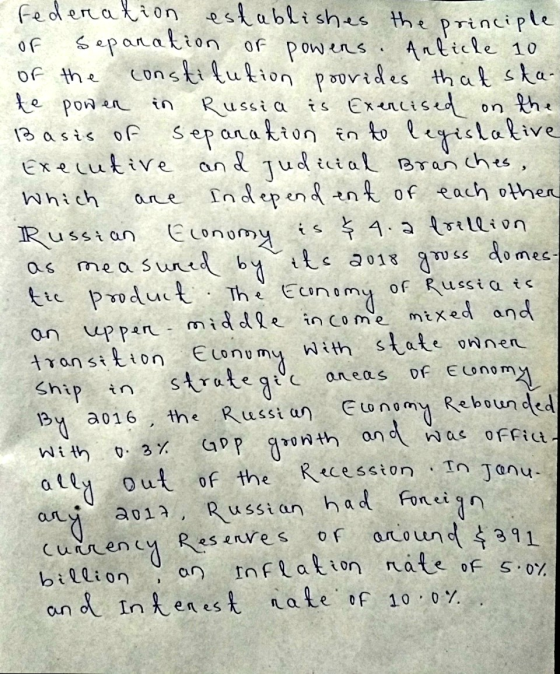 Federation establishes the principle of Separation of powers. Antiche 10 of the constitution provides that sta- te power in R
